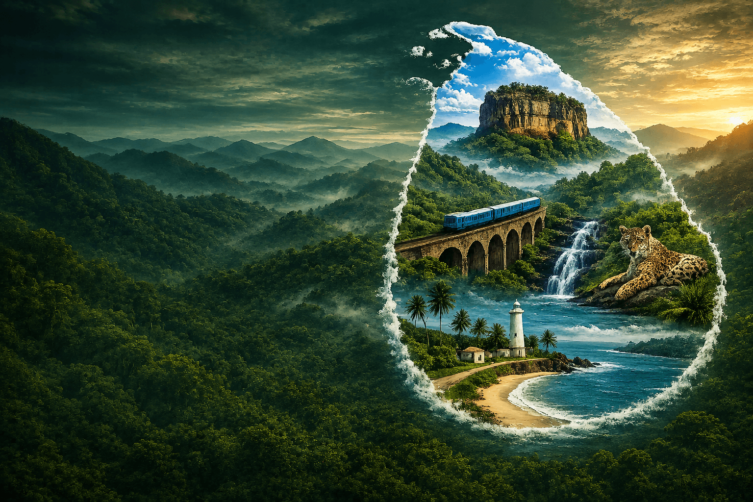 Sri Lanka scenery with Sigiriya, wildlife, mountains and tropical coast
